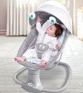 Transat bébé électrique gris avec canopy et jouets suspendus