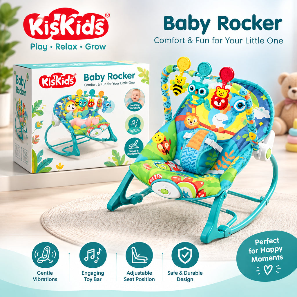 Transat bébé bleu avec arche de jeux et motif lion